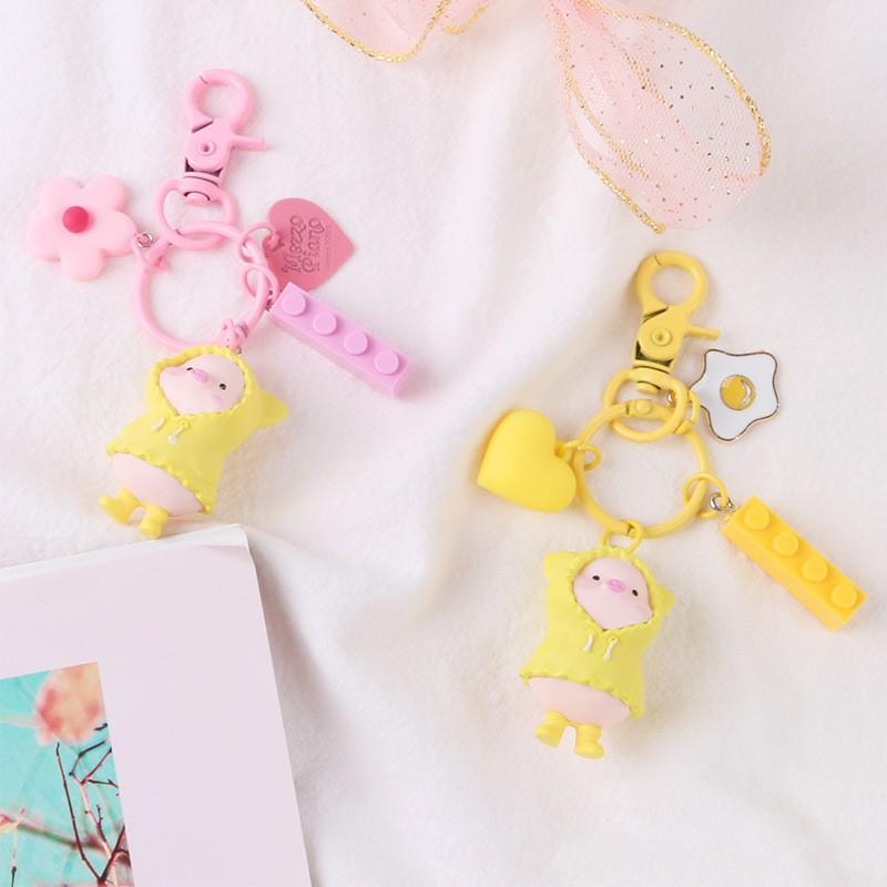 Kawaii Pig Flower Keychain