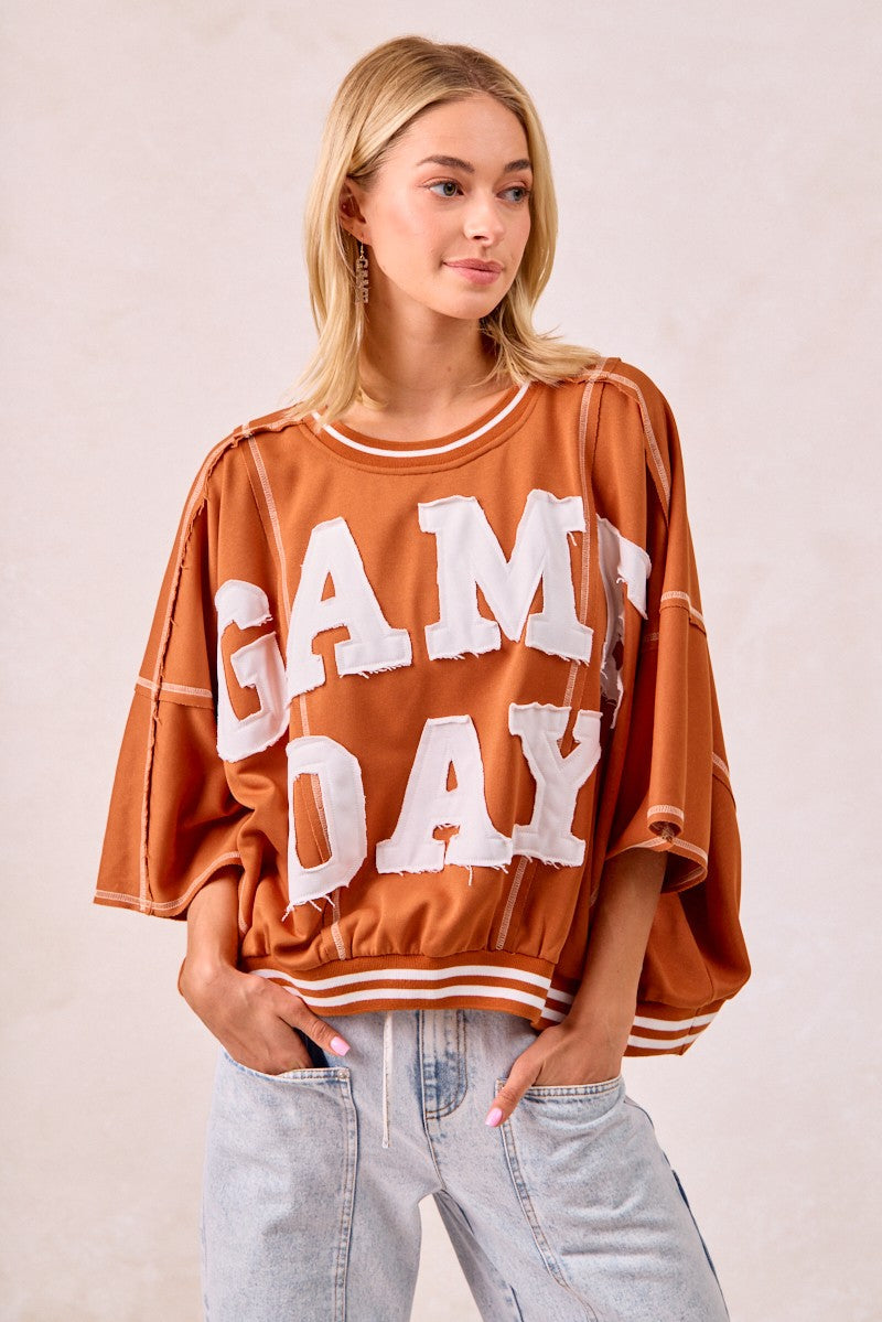 Gameday Patchwork Stitch Detail Top