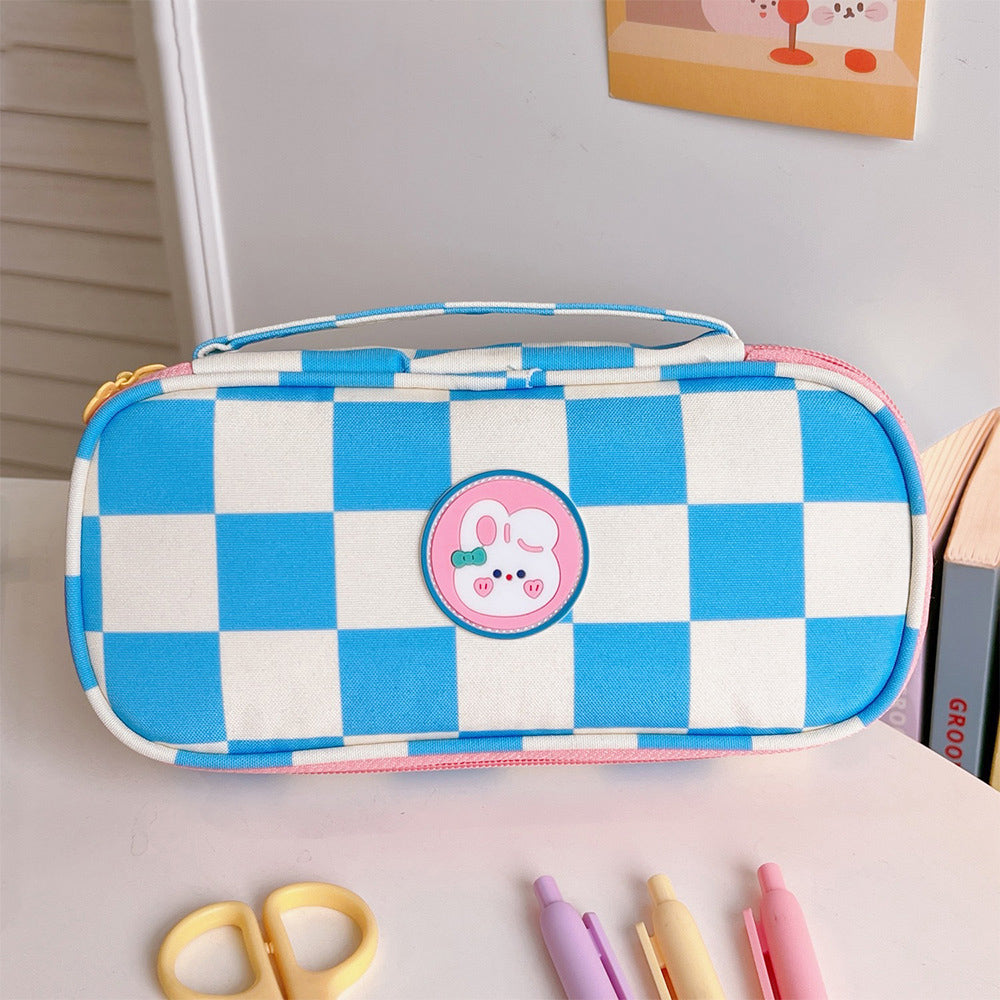 Checkerboard Large Capacity Pencil Case