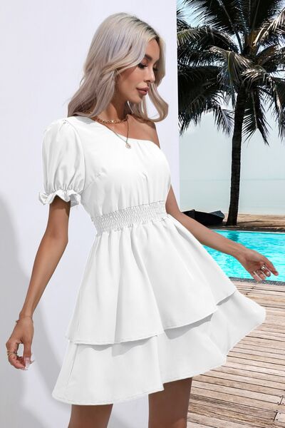 Single Shoulder Flounce Mini Dress
