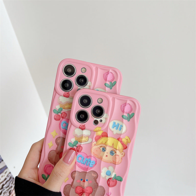 Cute Pink Oil Painting Bear Phone Case