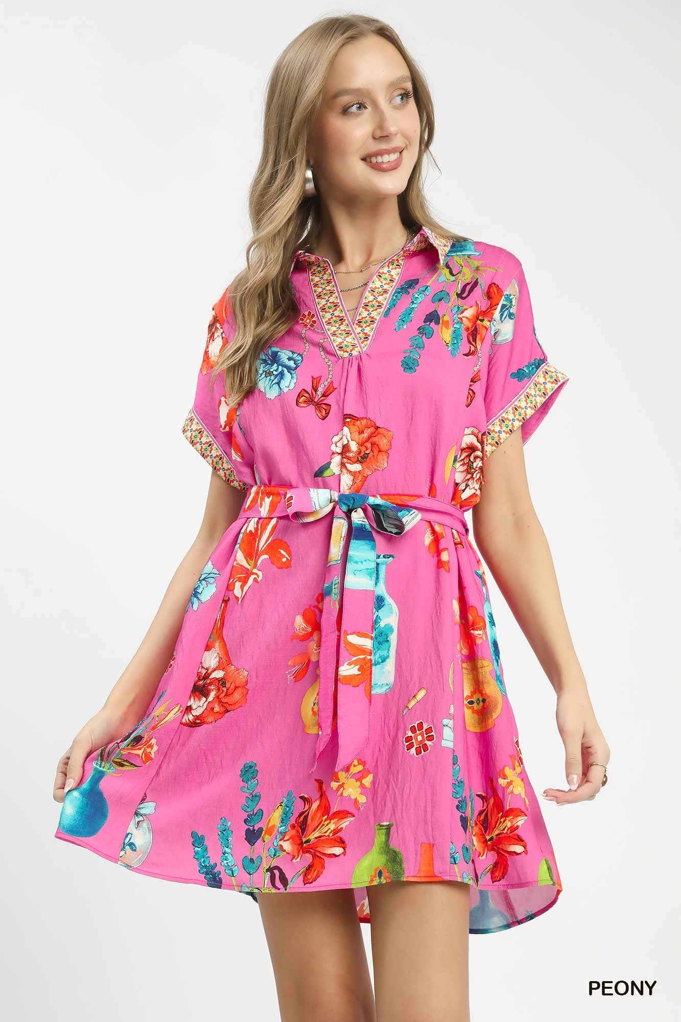 Floral Print Mini Dress with Belt