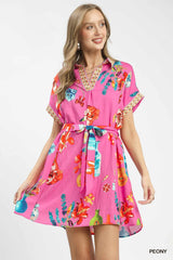Floral Print Mini Dress with Belt
