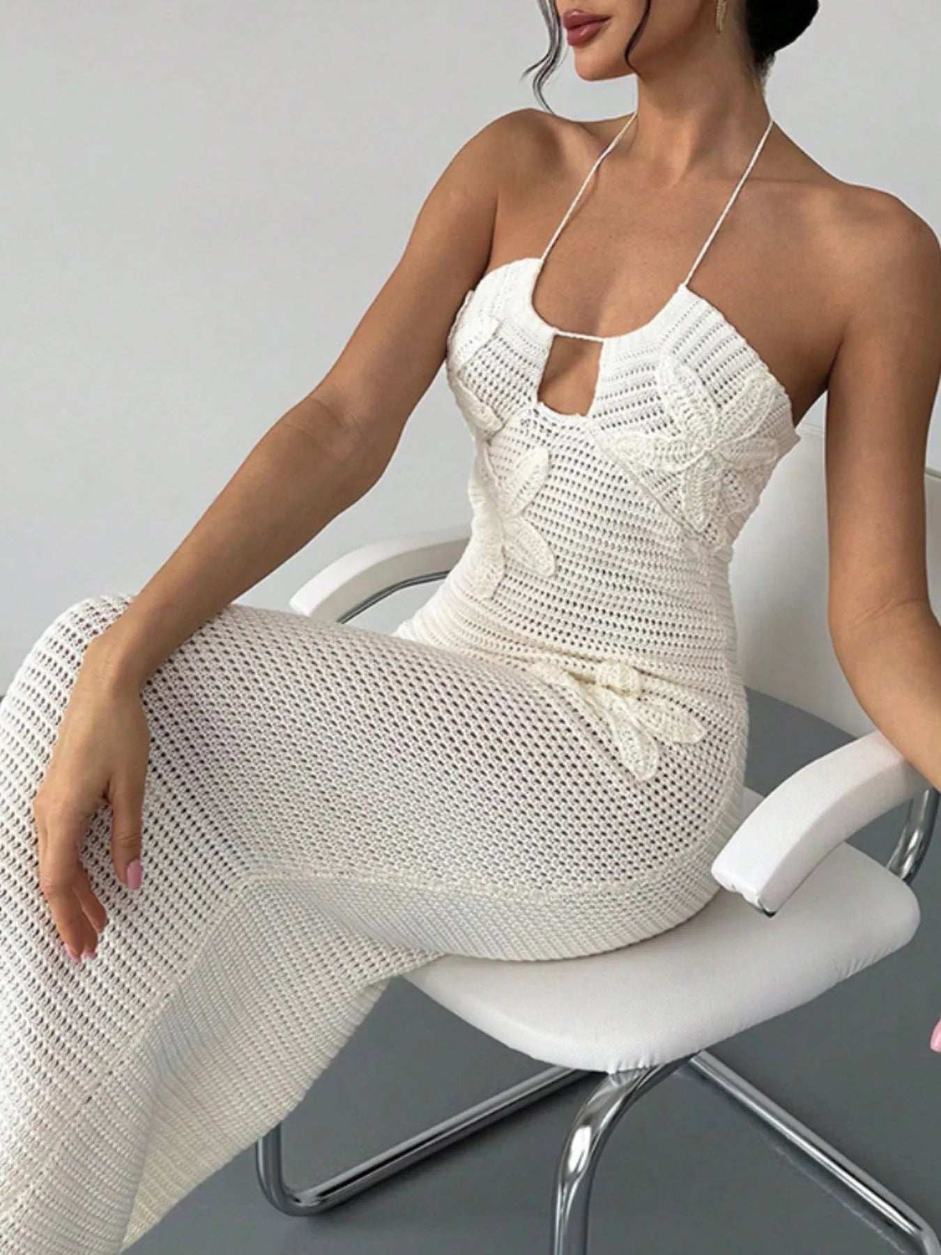 Crochet Backless Midi Knit Dress