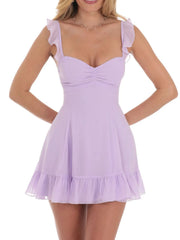 Ruffled Hem Sweetheart Neck Dress