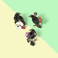 Chic Rose Crow Pins