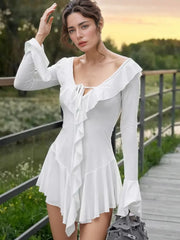 Ruffle V-Neck Flounce Sleeve Mini Dress