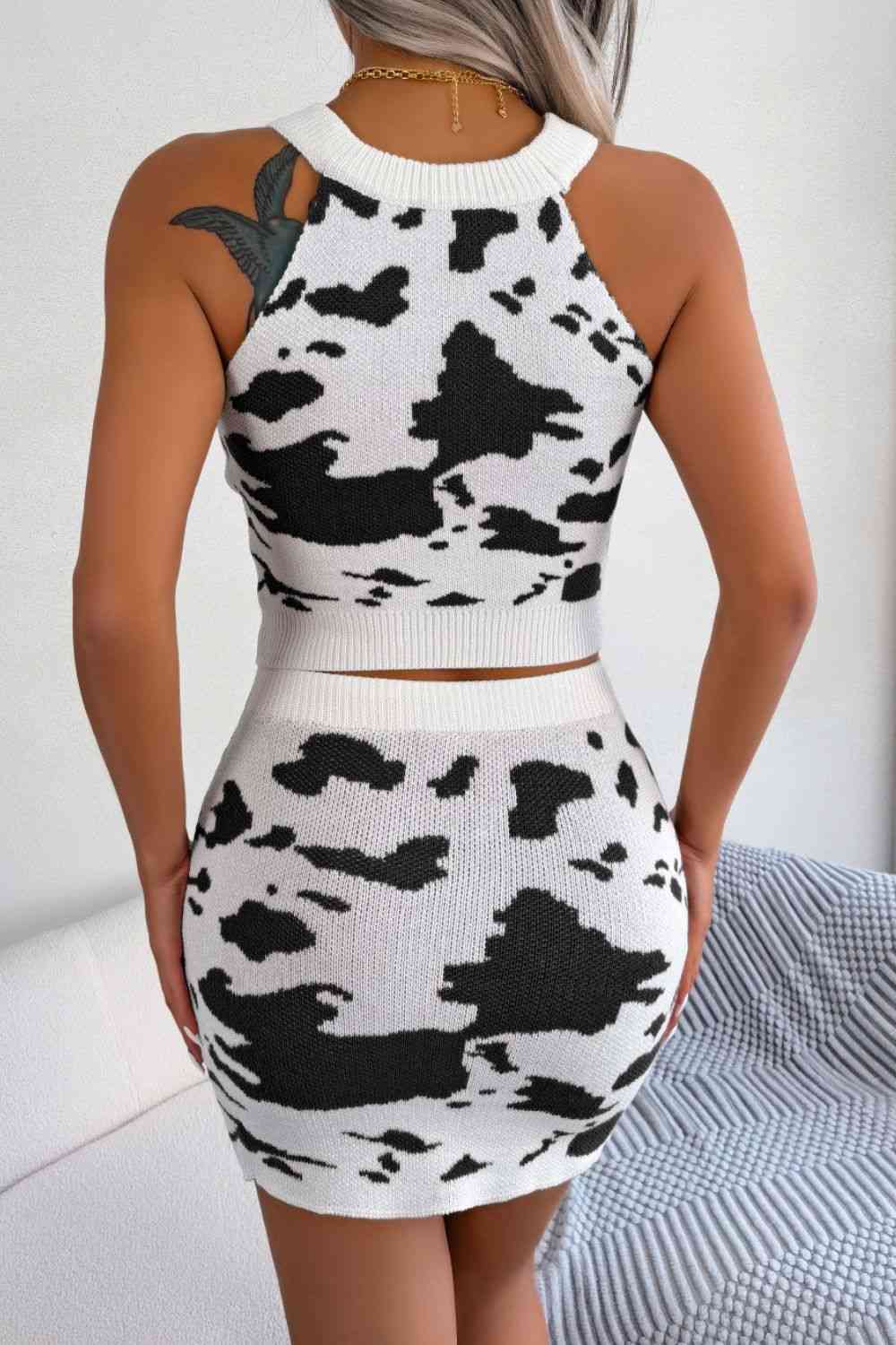 Sleeveless Knit Top and Mini Skirt Set
