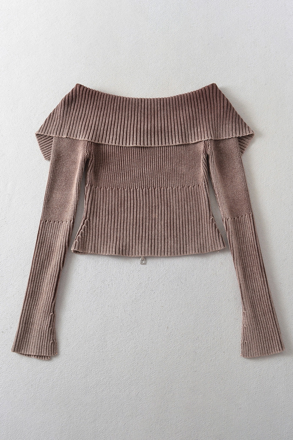 Off-Shoulder Zip Up Long Sleeve