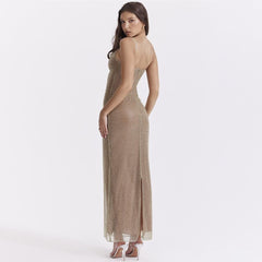 Back Slit Beaded Maxi Dress