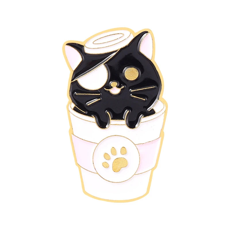 Creative Cartoon Coffee Cat Pins