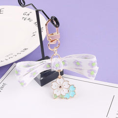 Violet Twin Flower Ribbon Keychain