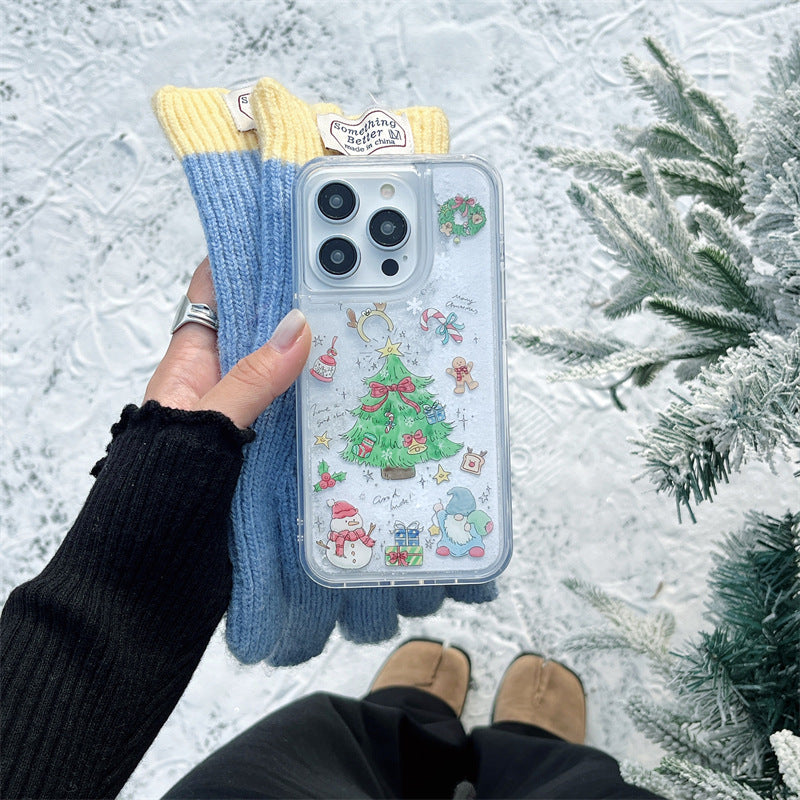 Cute Christmas Tree Snowman Quicksand Phone Case