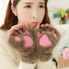 Christmas Cartoon Paw Plush Gloves