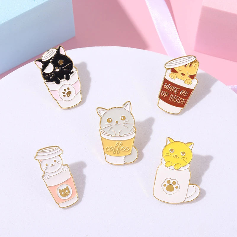 Creative Cartoon Coffee Cat Pins