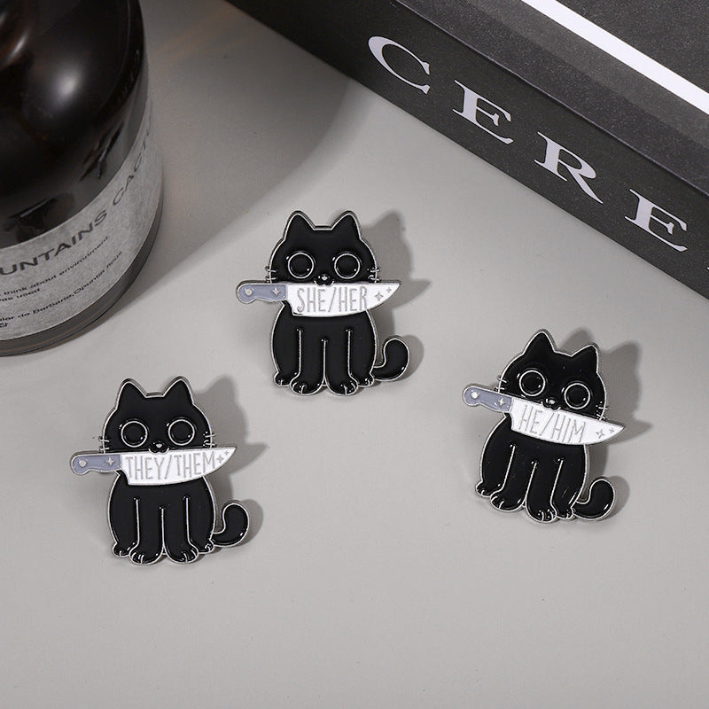 Cartoon Black Cat Pins