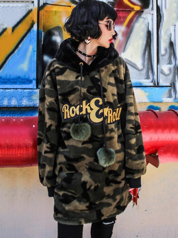 Camouflage Plush Casual Loose Hoodie