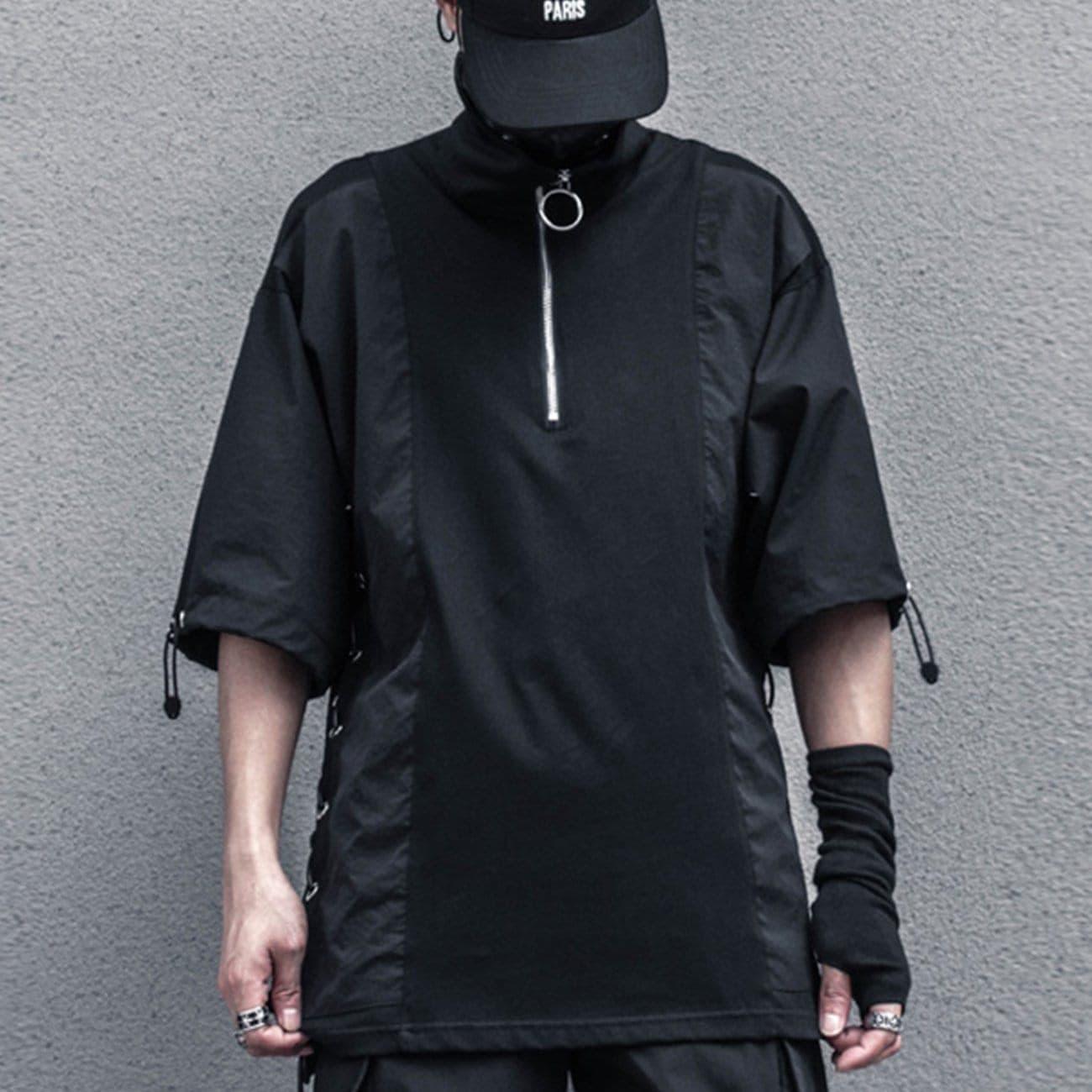 Dark Patchwork Fake Two Tie Rope Sweatshirt