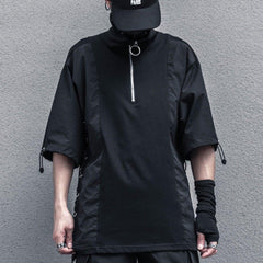Dark Patchwork Fake Two Tie Rope Sweatshirt
