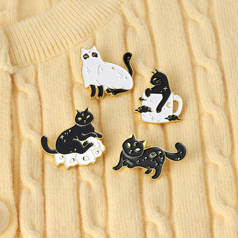 Cute Black White Cat Pins