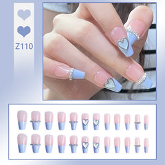 Milk Blue Love Wearable Nails Finished Manicure