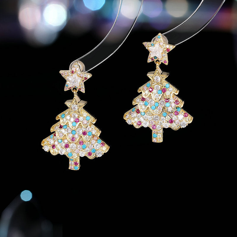 Stylish Shiny Christmas Tree Earrings