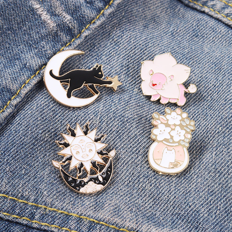 Cartoon Moon Cat Pins