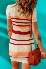 Contrast Striped Short Sleeve Mini Dress