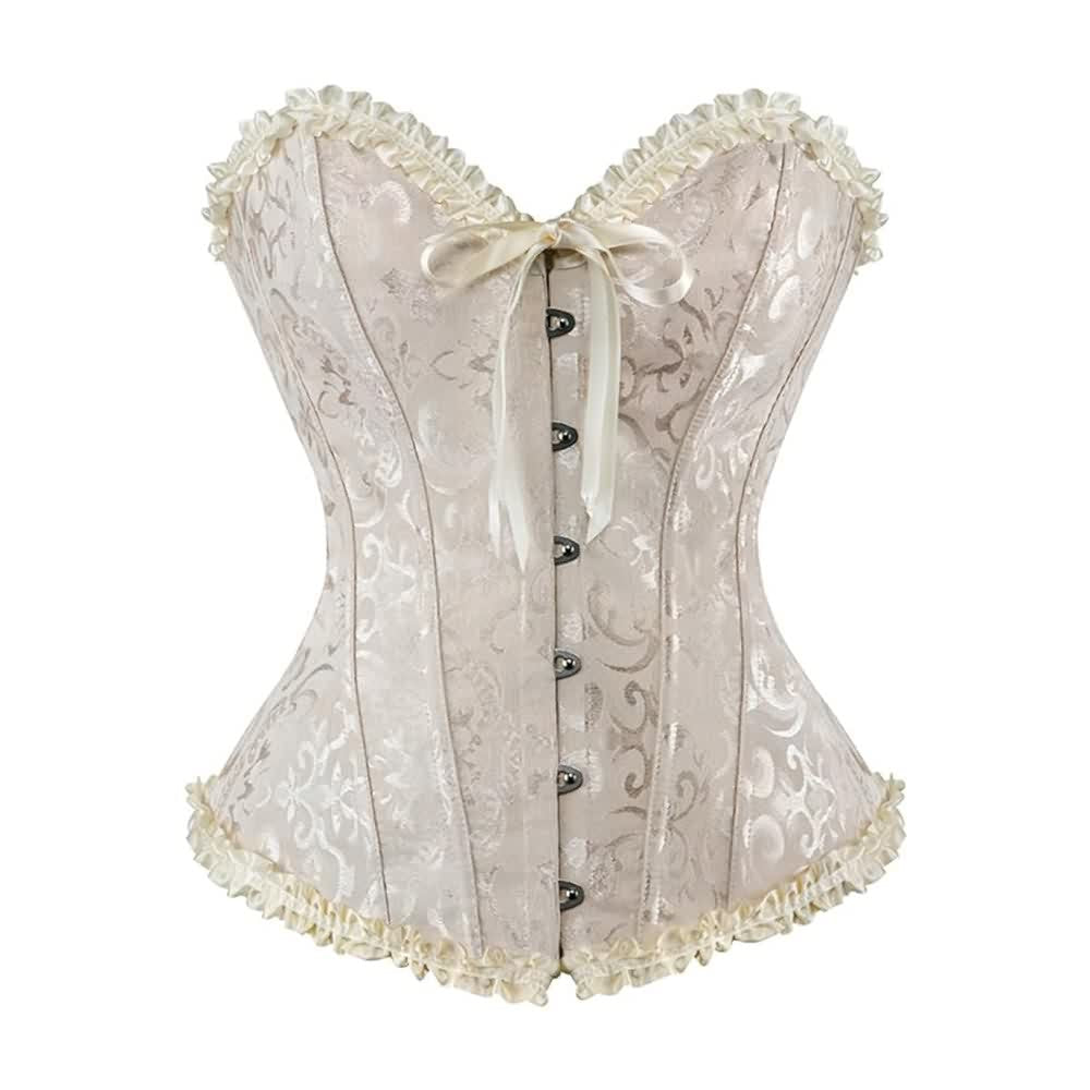 Beige Gothic Ruffle Trim Hourglass Overbust Corset