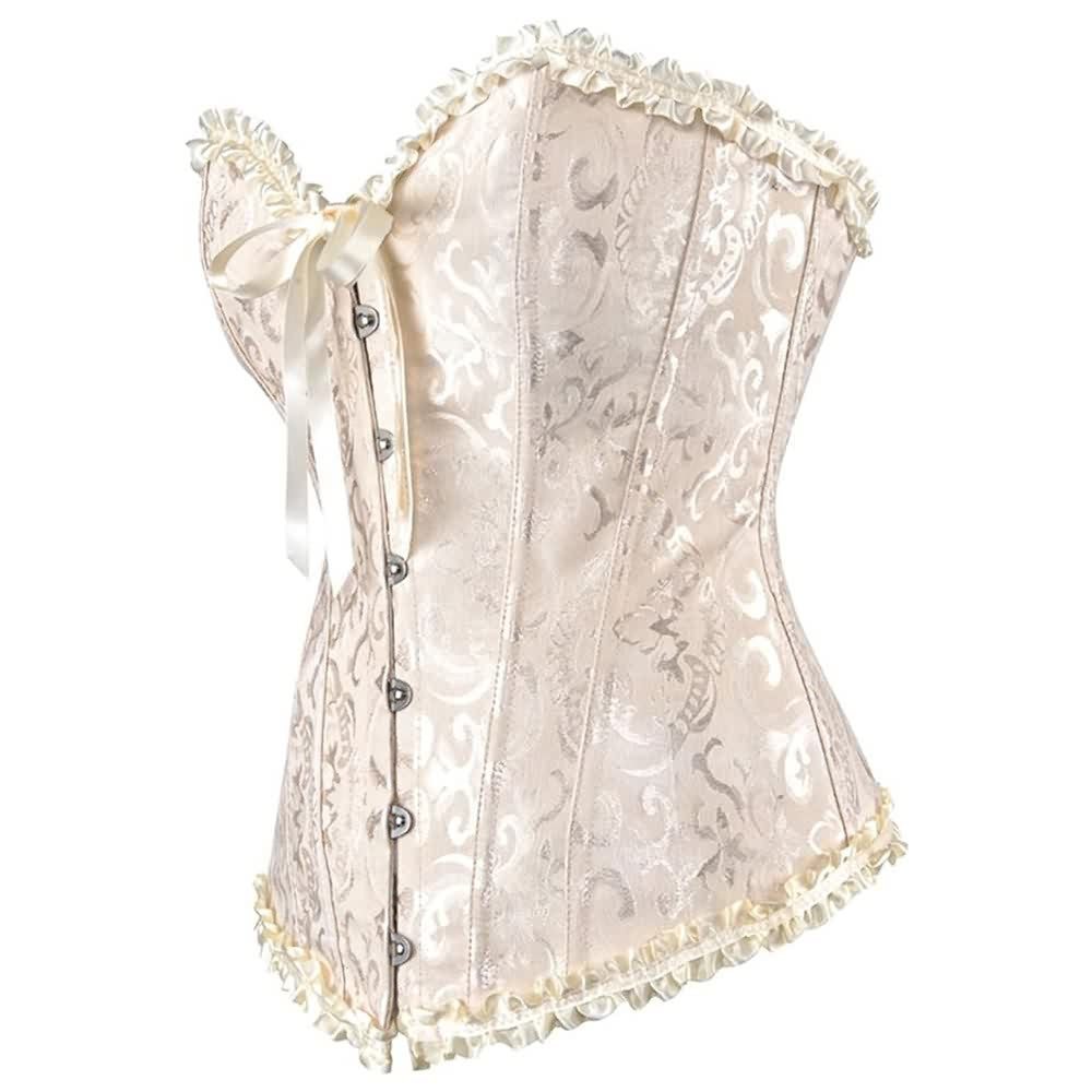 Beige Gothic Ruffle Trim Hourglass Overbust Corset