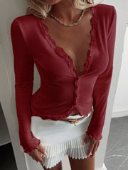 Lace Trim Long Sleeve Top