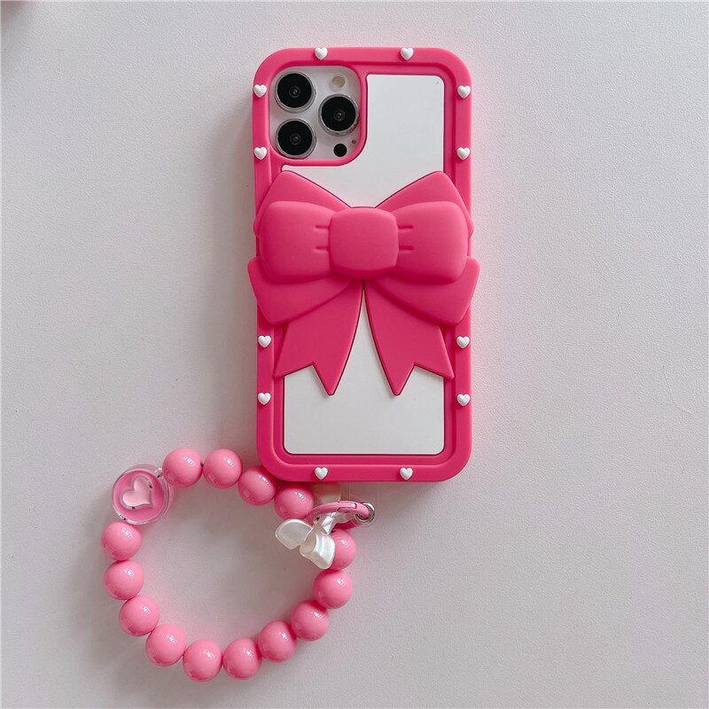 Big Bowknot Cute Phone Cases With beads Lanyard For iPhone 14 13 12 11 Pro XS Max XR X SE 2020 7 8 Plus