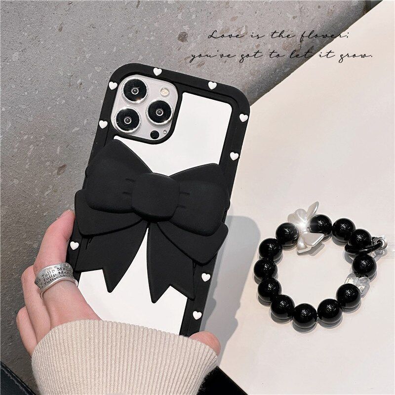 Big Bowknot Cute Phone Cases With beads Lanyard For iPhone 14 13 12 11 Pro XS Max XR X SE 2020 7 8 Plus