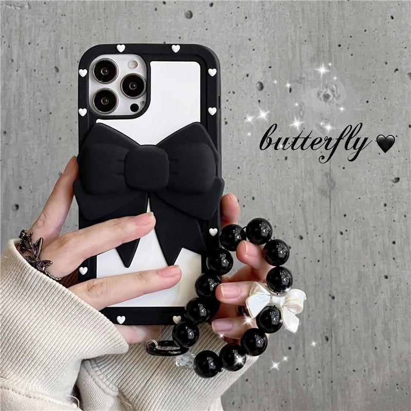 Big Bowknot Cute Phone Cases With beads Lanyard For iPhone 14 13 12 11 Pro XS Max XR X SE 2020 7 8 Plus