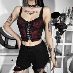 Black And Red Gothic Lace Cami Crop Top