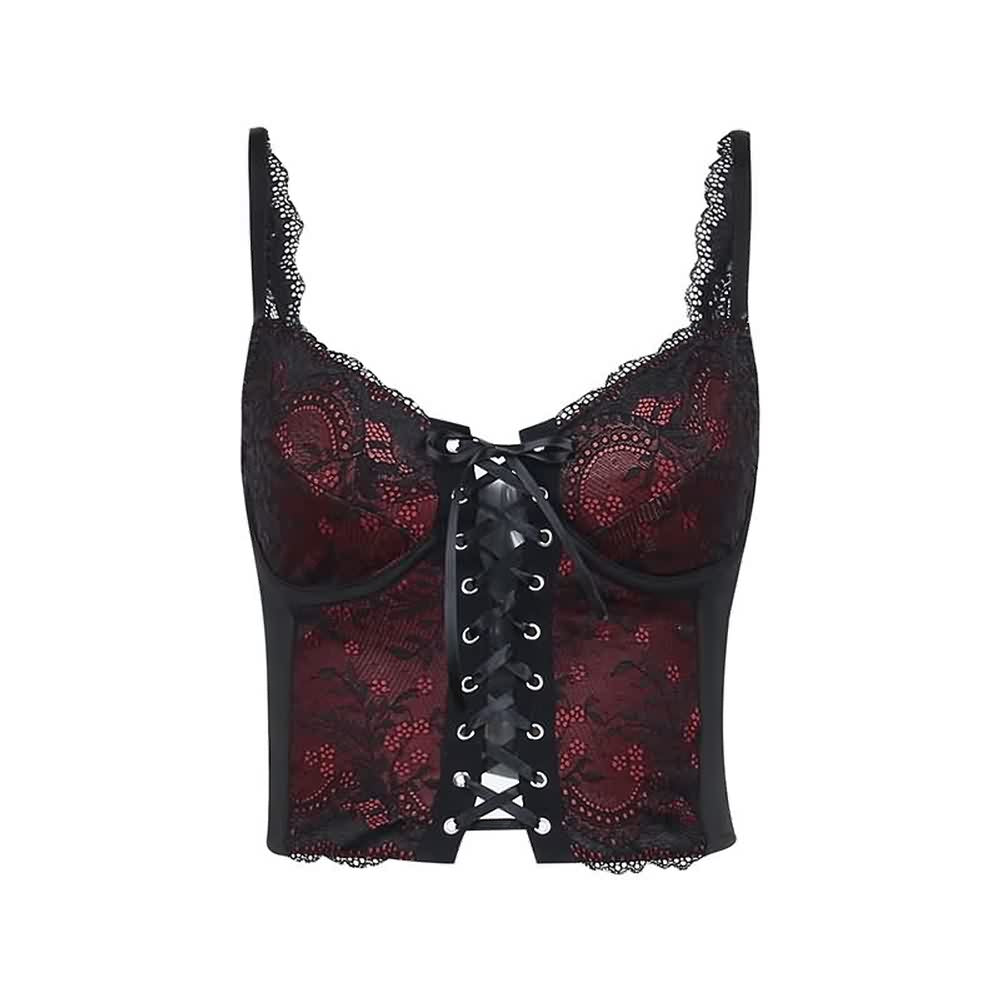 Black And Red Gothic Lace Cami Crop Top