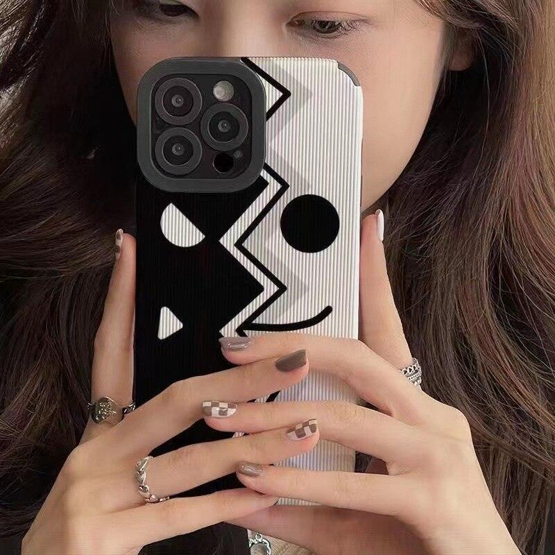 Black & White Funny Expression Cute Phone Case for iPhone 6, 7, 8 Plus, SE 2020, 11, 12 Pro Max, 13, 14, X, XS, XR, XS Max