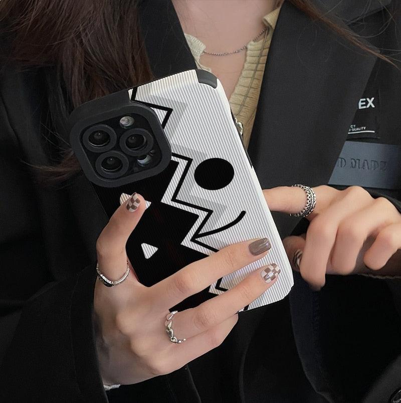 Black & White Funny Expression Cute Phone Case for iPhone 6, 7, 8 Plus, SE 2020, 11, 12 Pro Max, 13, 14, X, XS, XR, XS Max