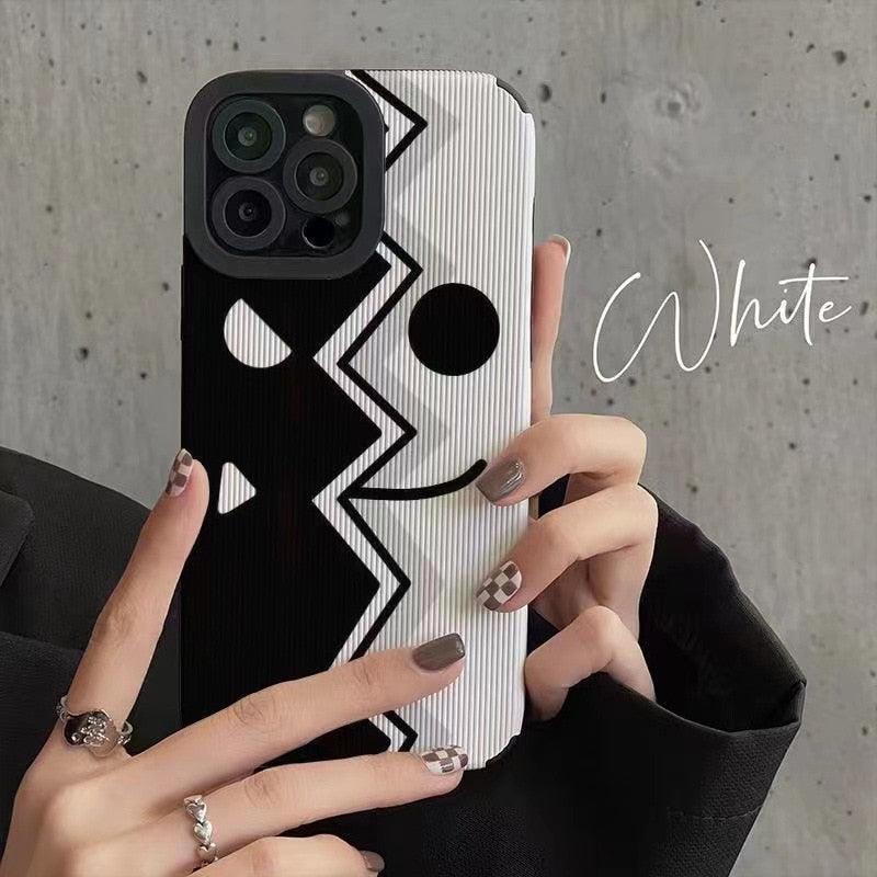 Black & White Funny Expression Cute Phone Case for iPhone 6, 7, 8 Plus, SE 2020, 11, 12 Pro Max, 13, 14, X, XS, XR, XS Max