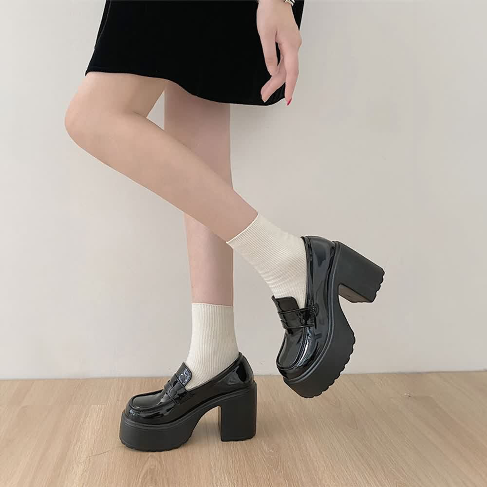 Black Chunky Platform High Heel Loafers