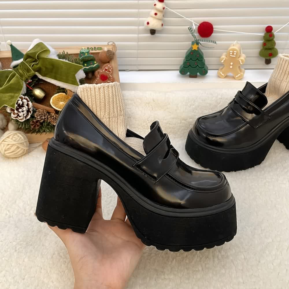 Black Chunky Platform High Heel Loafers