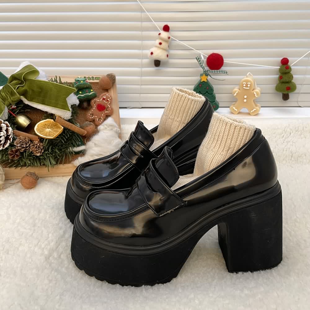 Black Chunky Platform High Heel Loafers