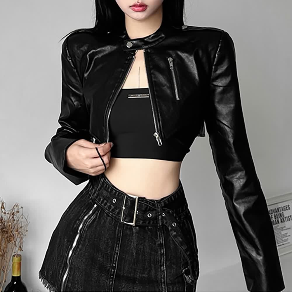 Black Crop Faux Leather Jacket