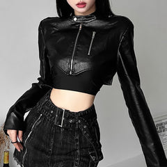 Black Crop Faux Leather Jacket