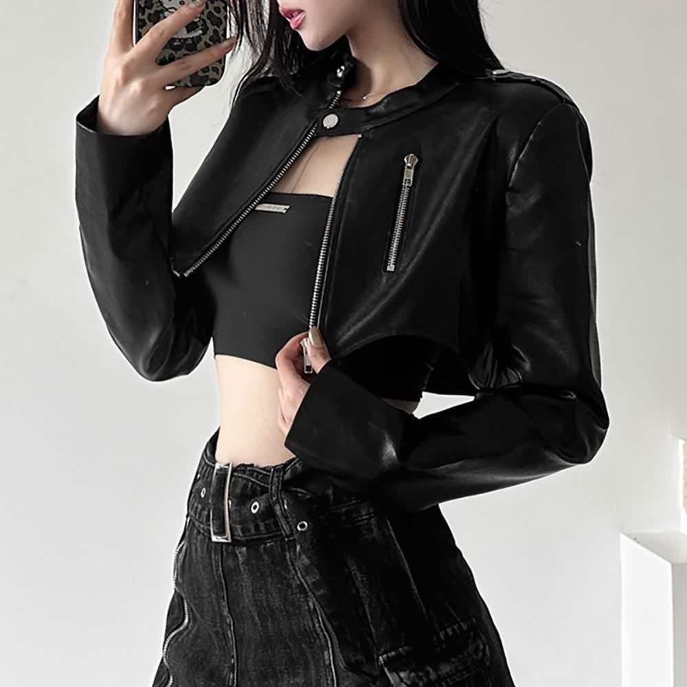 Black Crop Faux Leather Jacket