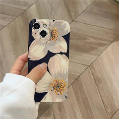 Black Cute Flower Oil Painting Phone Case for iPhone 11, 12, 13, 14 Pro Max, and 14 Plus