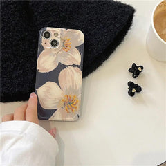 Black Cute Flower Oil Painting Phone Case for iPhone 11, 12, 13, 14 Pro Max, and 14 Plus