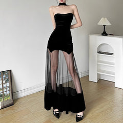 Black Elegant Gothic Velvet Maxi Dress