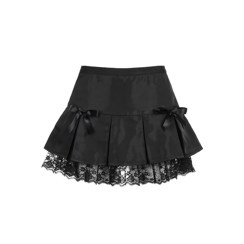 Black Emo Goth Lace Pleated Mini Skirt