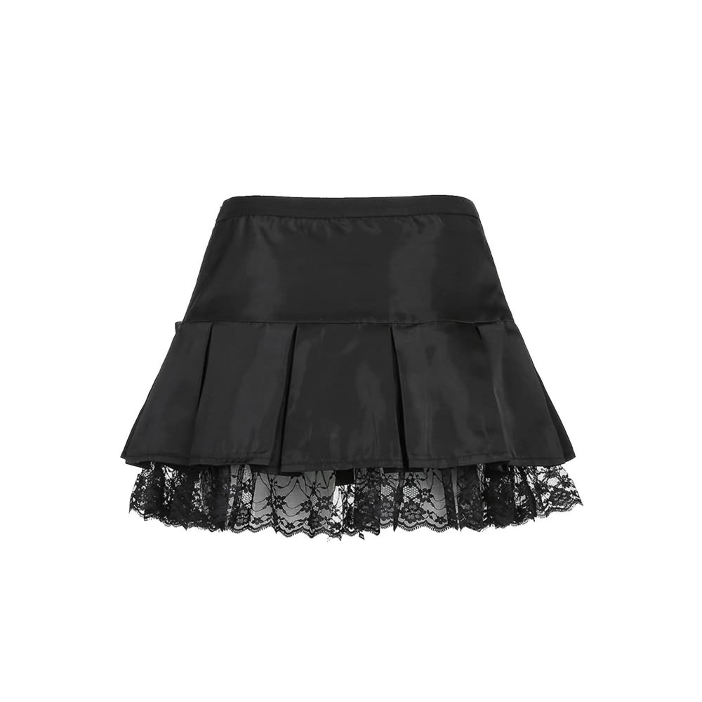 Black Emo Goth Lace Pleated Mini Skirt